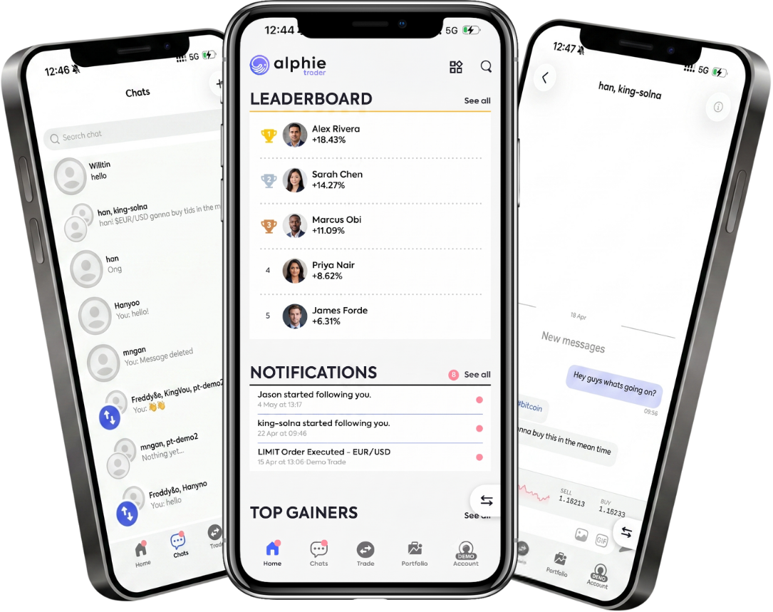 Alphie Trader mobile app interface